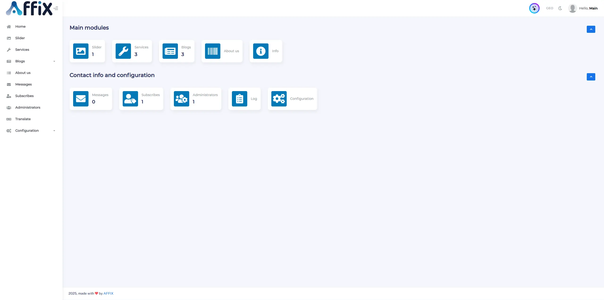 Easy website management panel